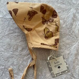 NWT Kate Quinn Kids Butterfly/Moth Bill Hat Bonnet - Light Gold Maroon and Brown